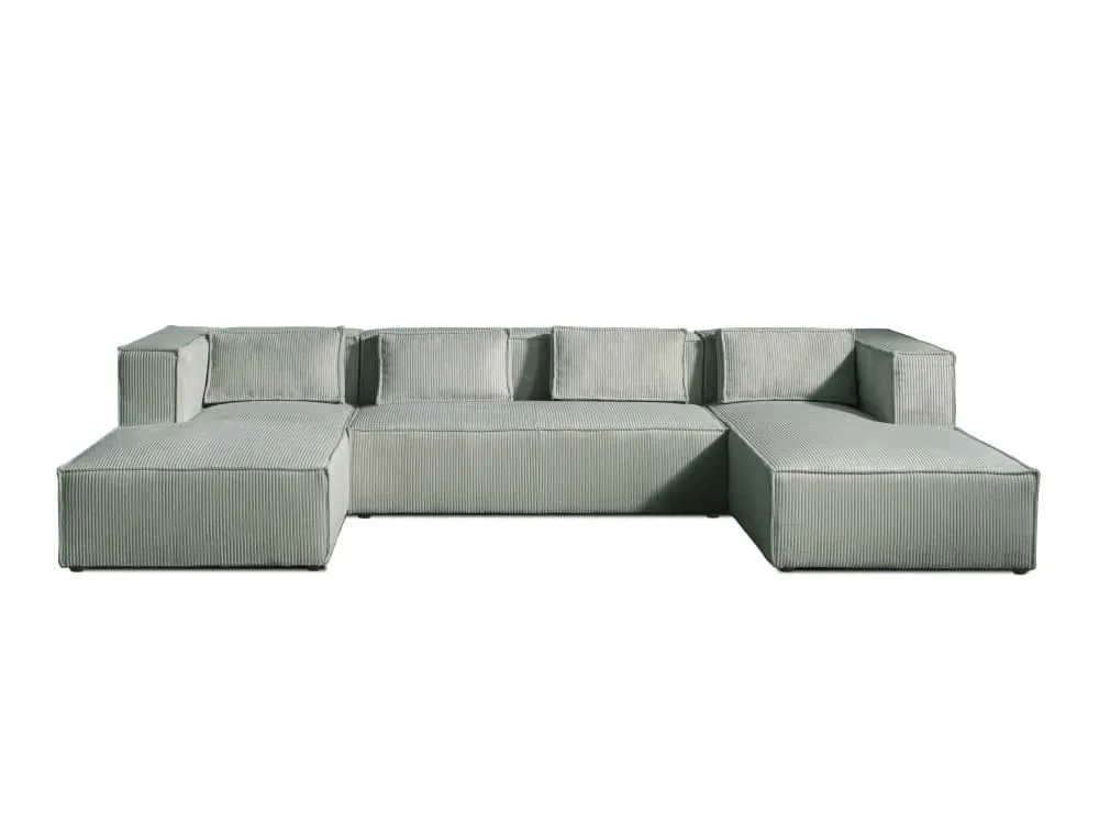 Canapé panoramique 7 places en u en velours côtelé bleu