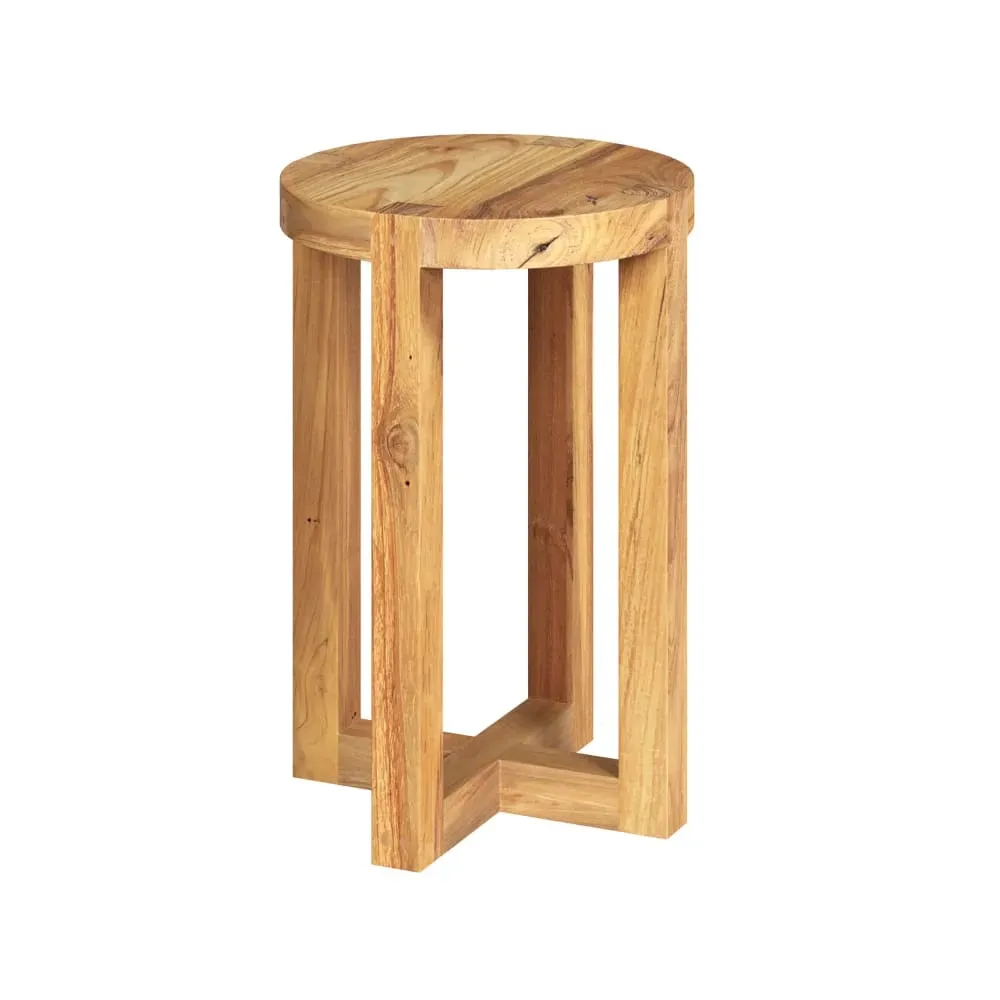 Tabouret rond en bois de teck recyclé H45,5 cm