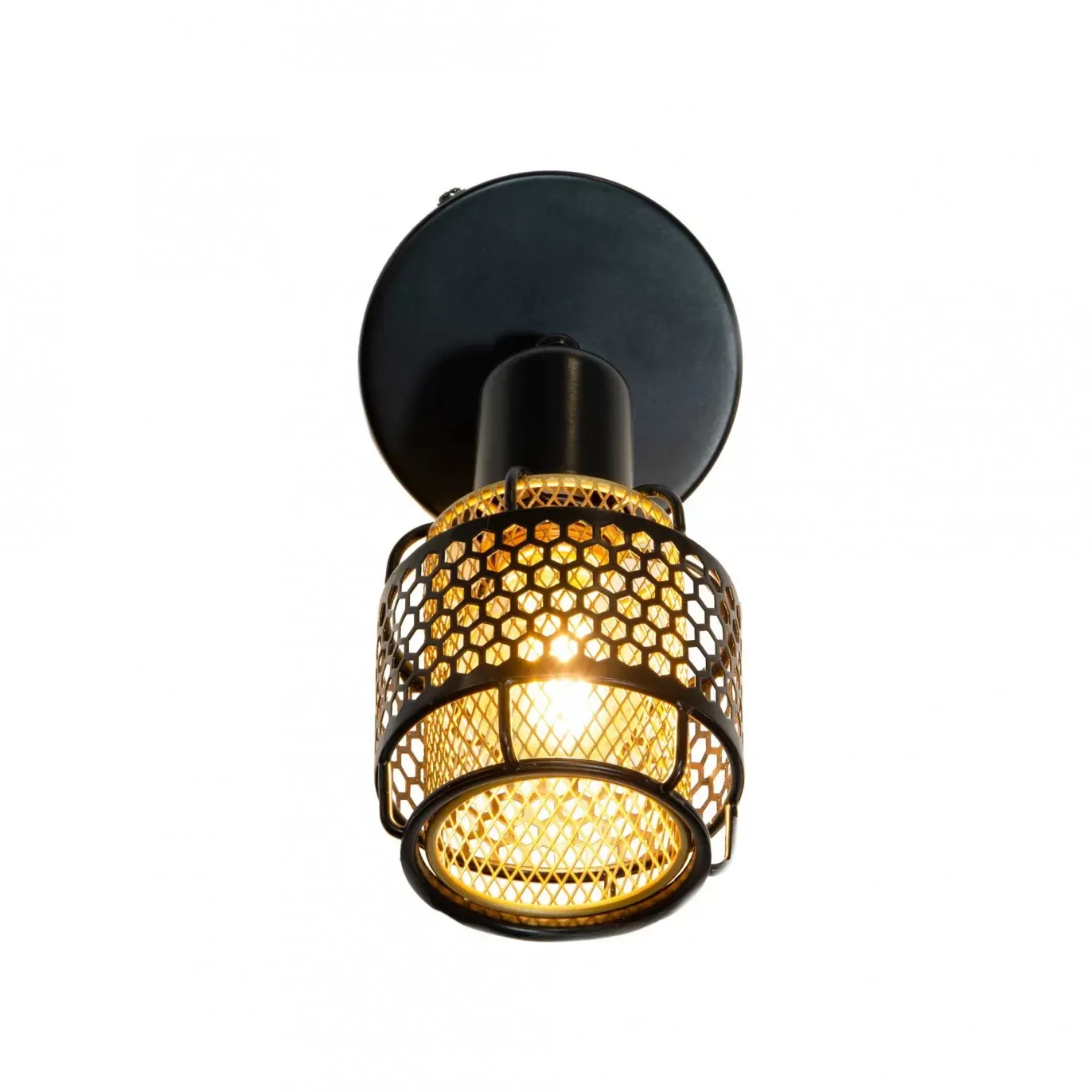 Applique 1 lumière en métal grillagé noir et cuivré