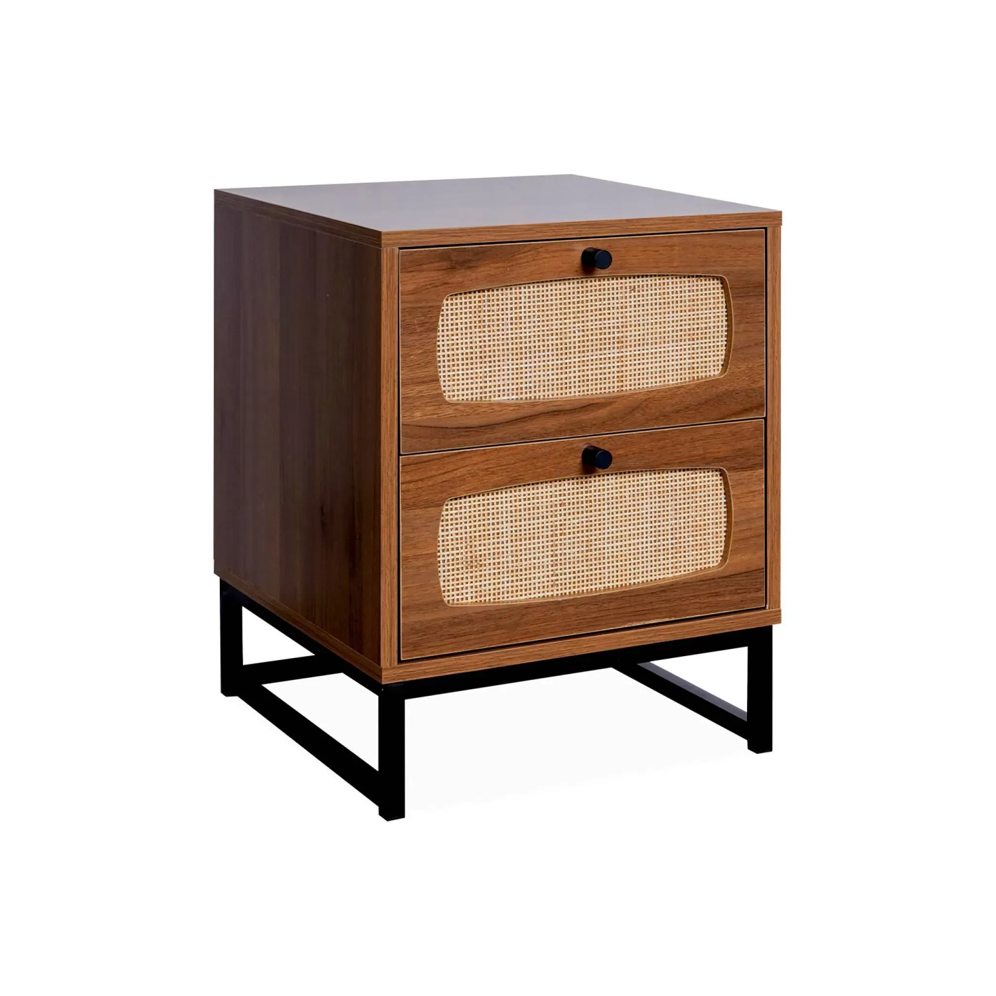 Table de chevet en décor bois et en cannage