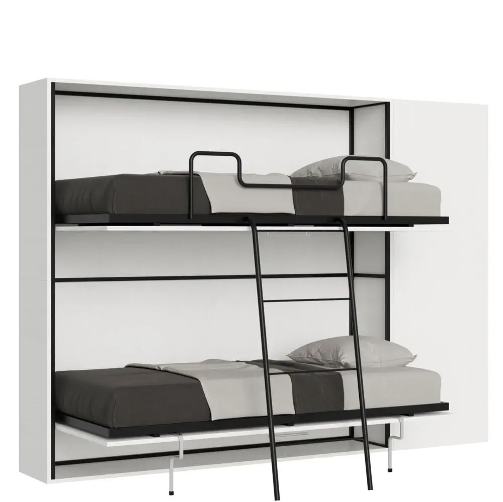 Lit escamotable horizontal superposé effet bois frêne blanc