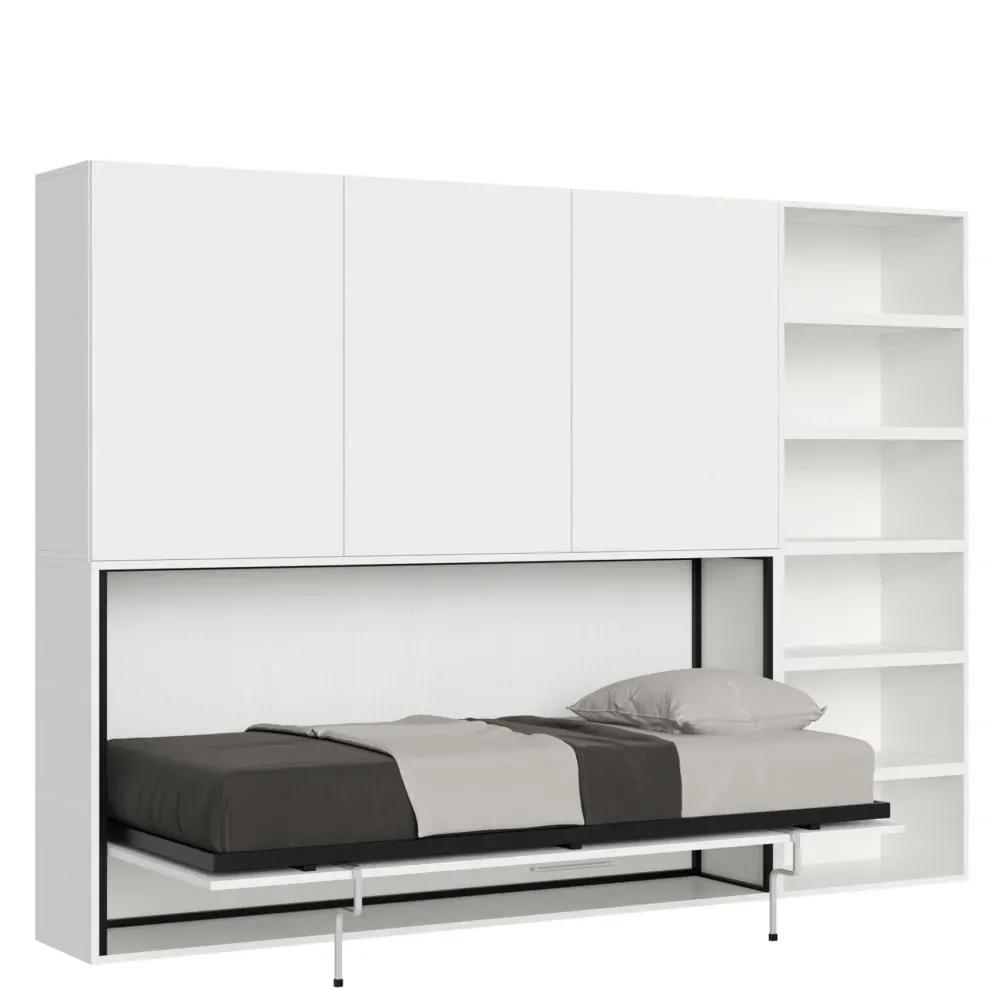 Lit escamotable horizontal 1 couchage effet bois frêne blanc