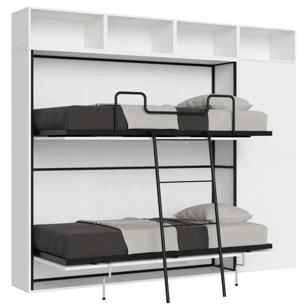 Lit escamotable horizontal superposé effet bois frêne blanc