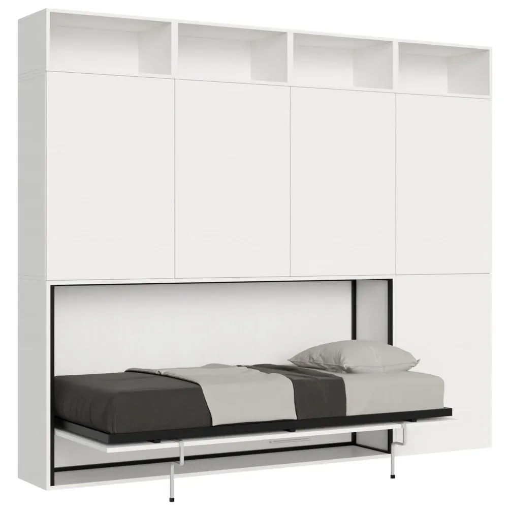 Lit escamotable horizontal 1 couchage effet bois frêne blanc