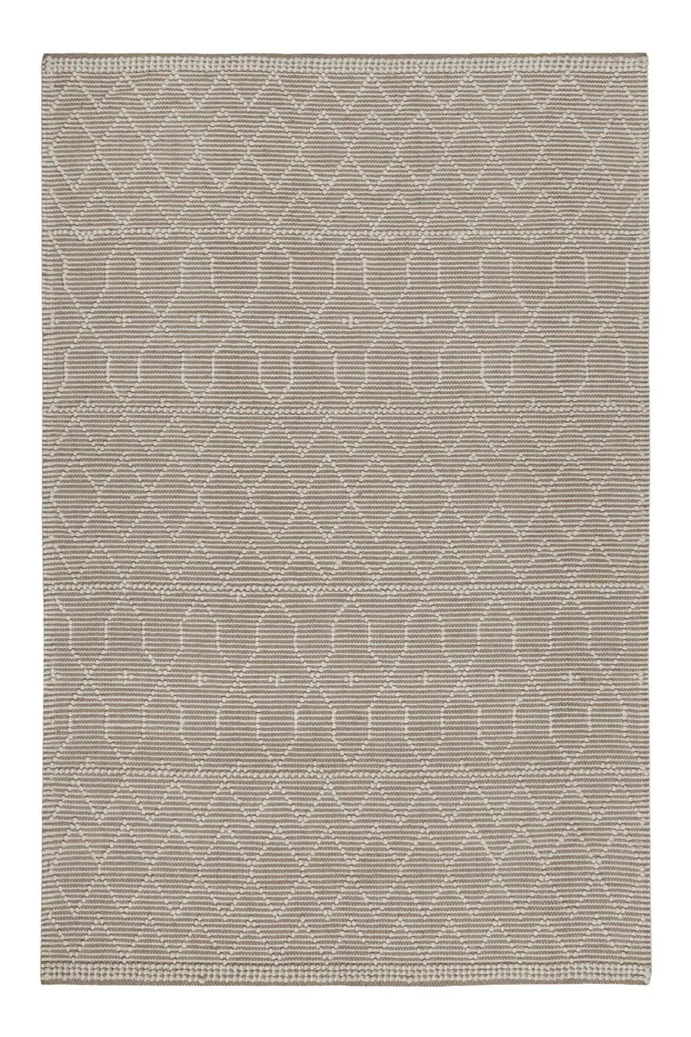 Tapis tissé main blanc beige à bouclette pure laine et coton 160x230