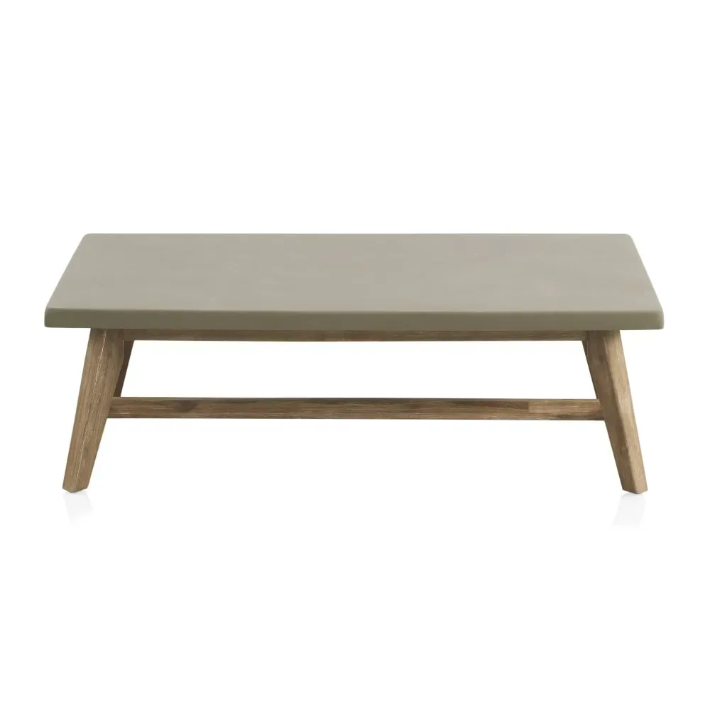 Table basse en acacia avec plateau en ciment gris clair 70x120 cm