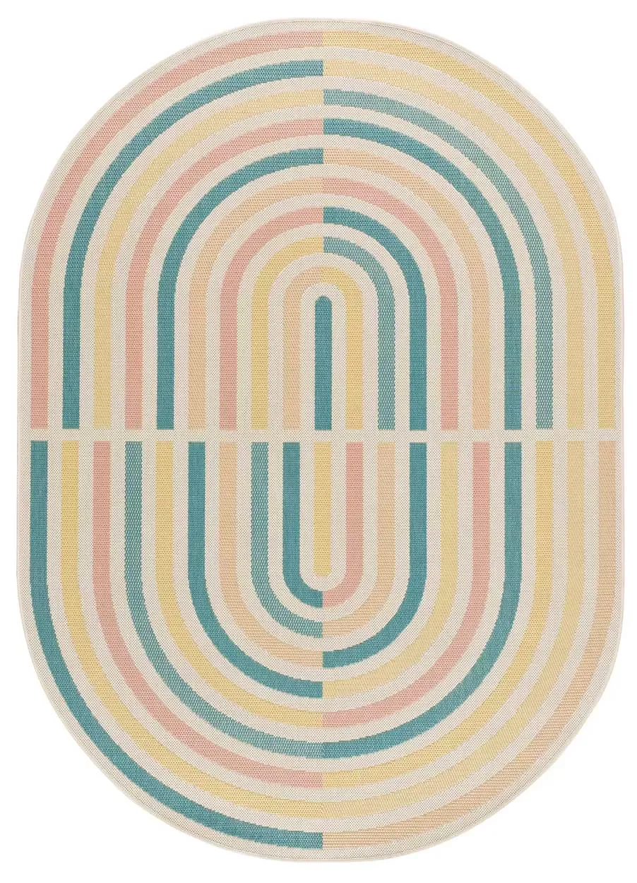 Tapis d'extérieur ovale beige/bleu/rose 160x229 cm