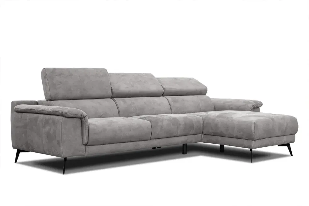 Canapé d’angle 4 places avec appuie-tête réglables, gris