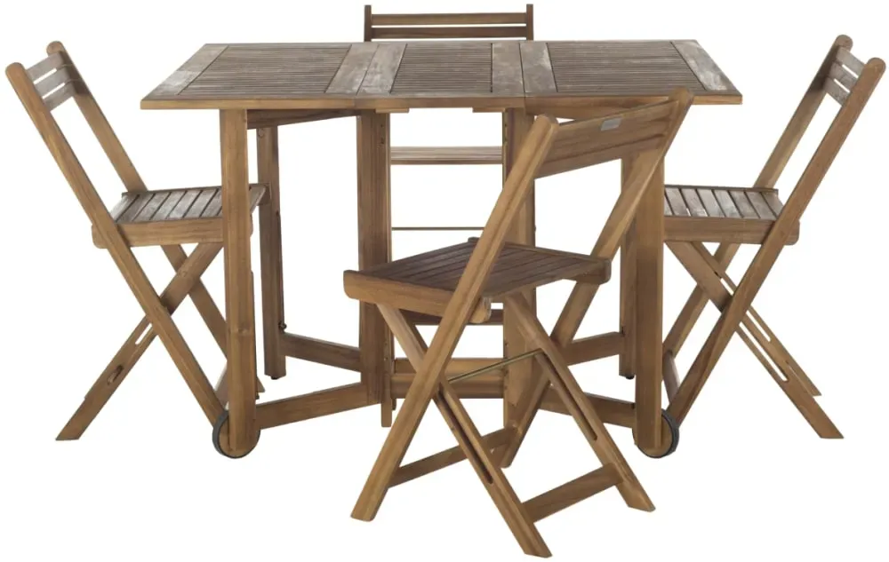 Ensemble de salle à manger d'extérieur en bois d'acacia beige