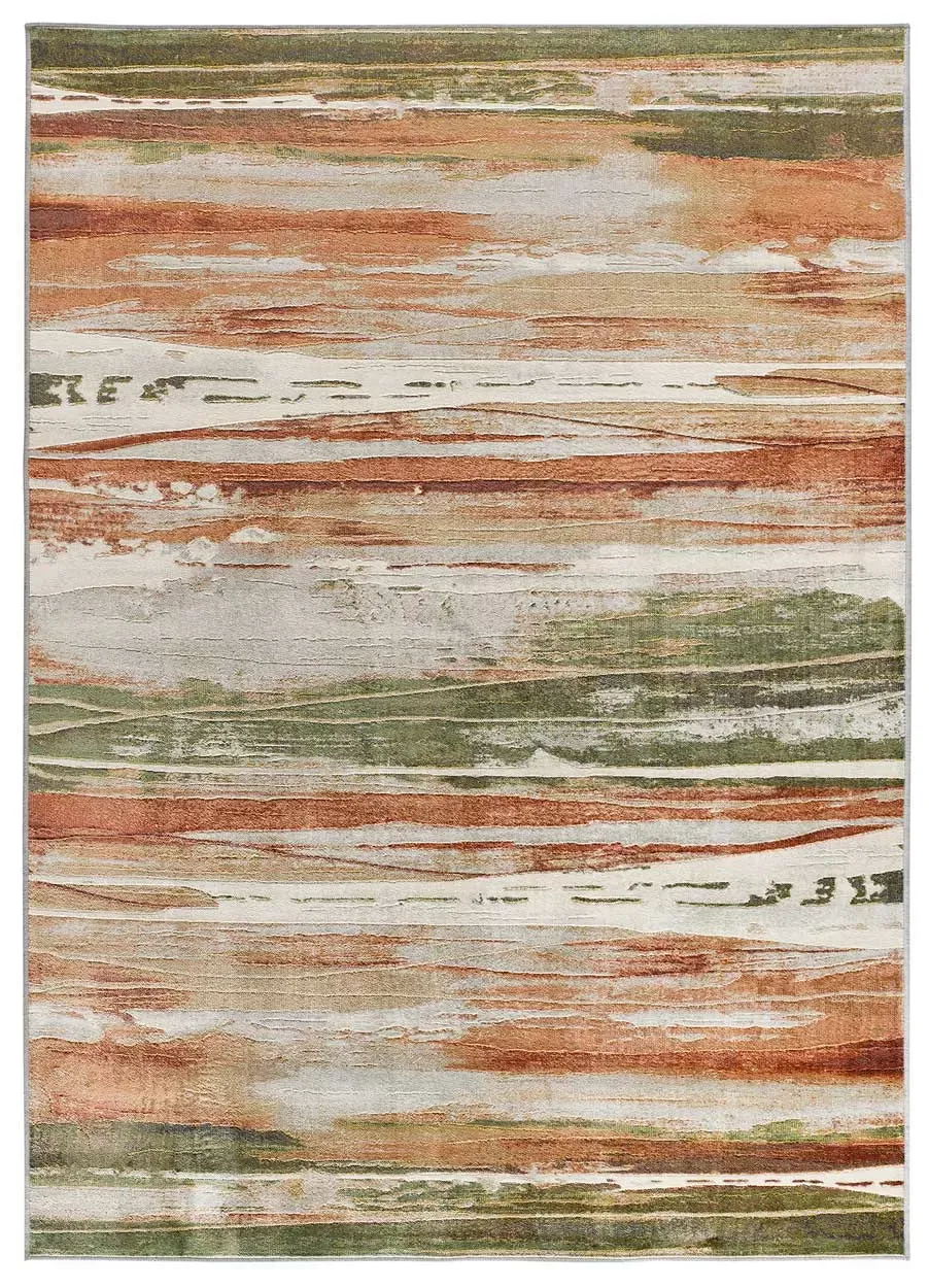 Tapis en viscose géométrique beige/rouille/vert  135x195 cm
