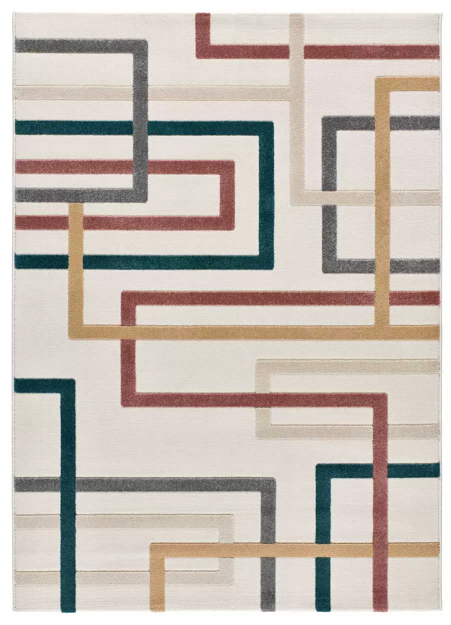 Tapis à relief géométrique blanc/multicolore 80x150 cm