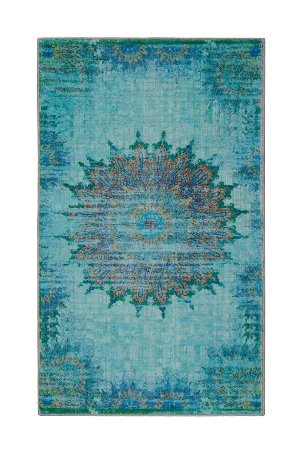 Tapis de bain bleu turquoise motif oriental vintage imprimé 55x65