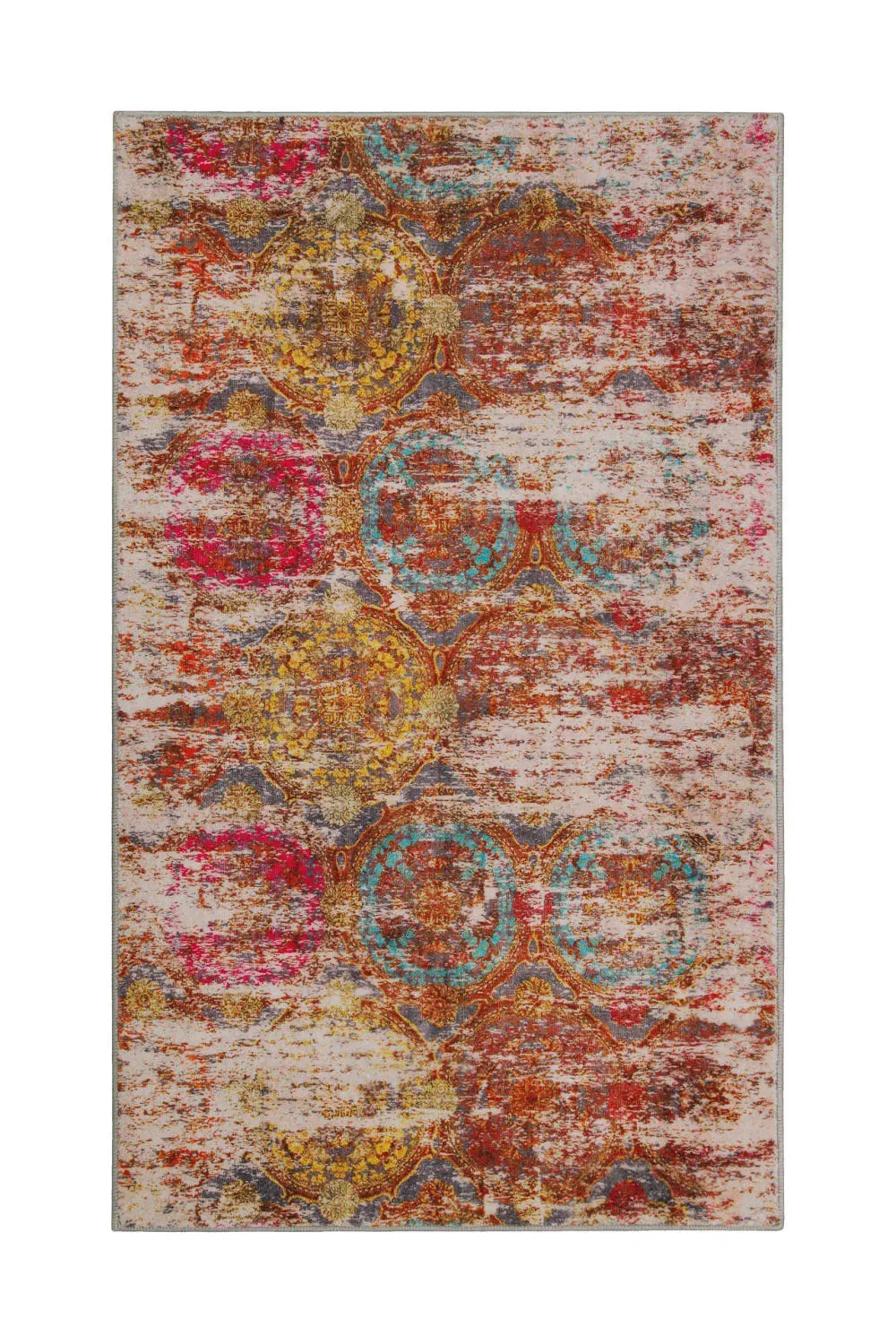 Tapis de bain multicolore rose motif vintage imprimé 60x100