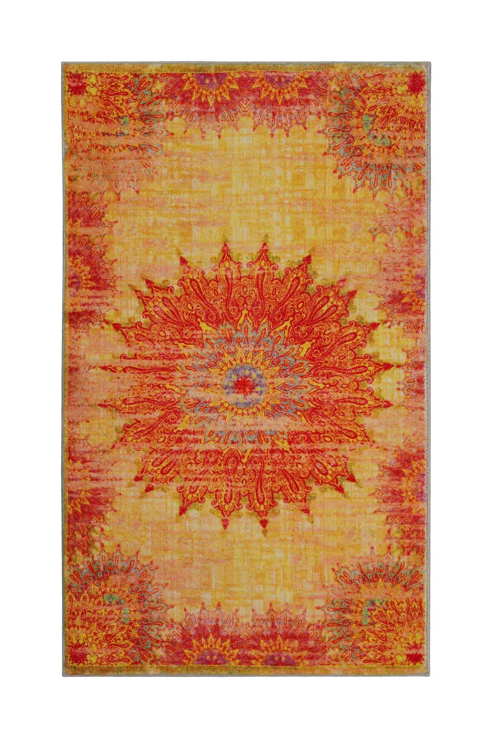 Tapis de bain jaune orange motif oriental vintage imprimé 55x65