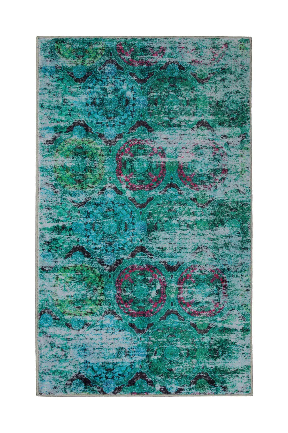 Tapis de bain multicolore turquoise motif vintage imprimé 60x100