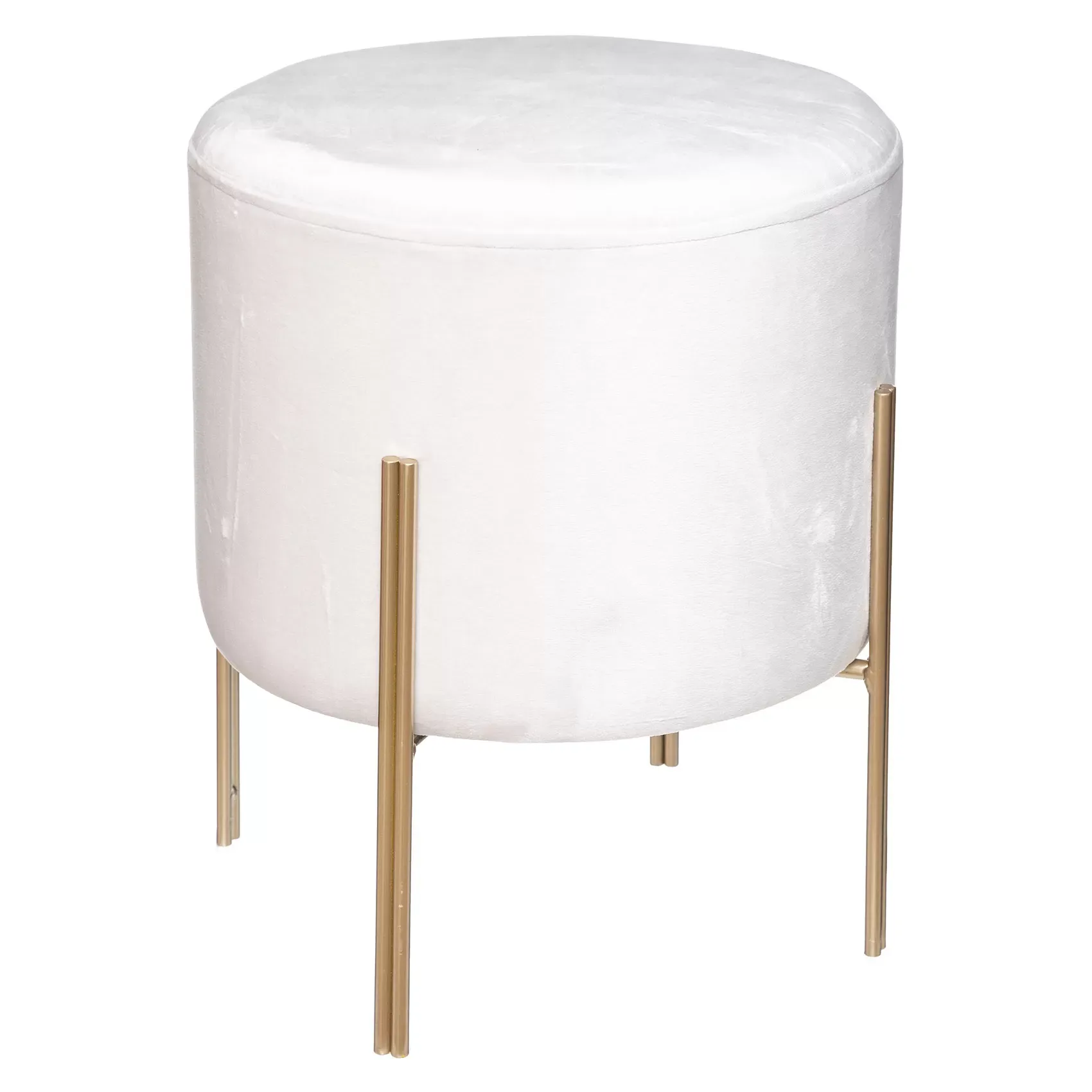 Pouf rond en métal et velours métal/velours ivoire Ø 34xH. 40 cm