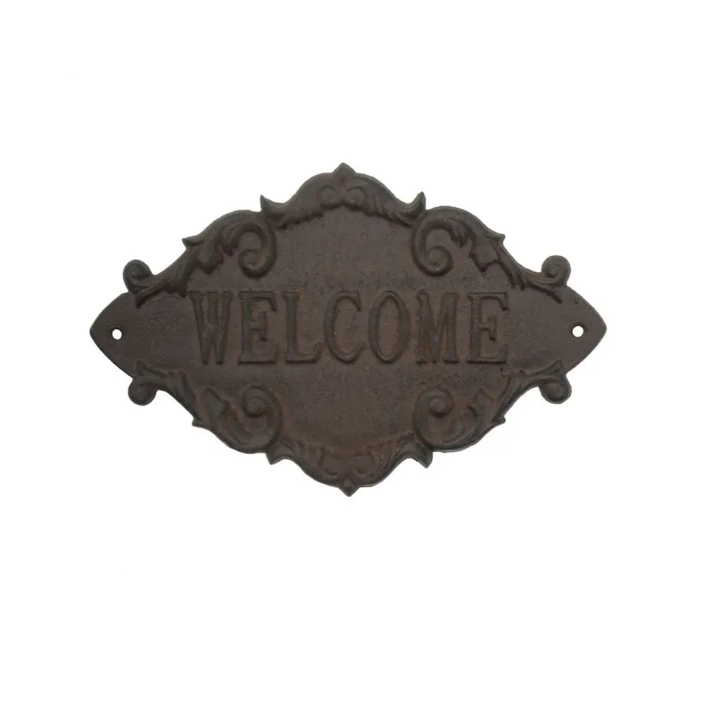 Plaque de porte d'entrée décorative welcome fonte marron 26x16cm