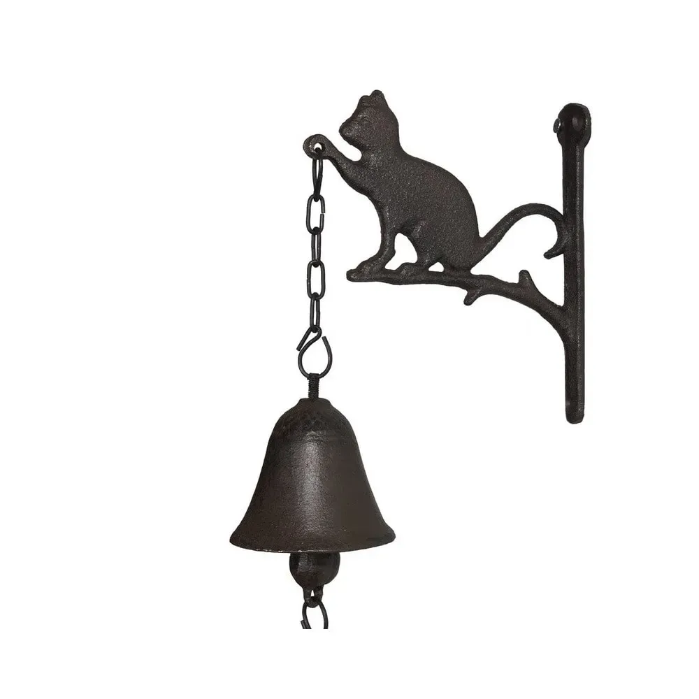 Cloche de jardin de porte ancienne chat en fonte marron 16 x 23 cm