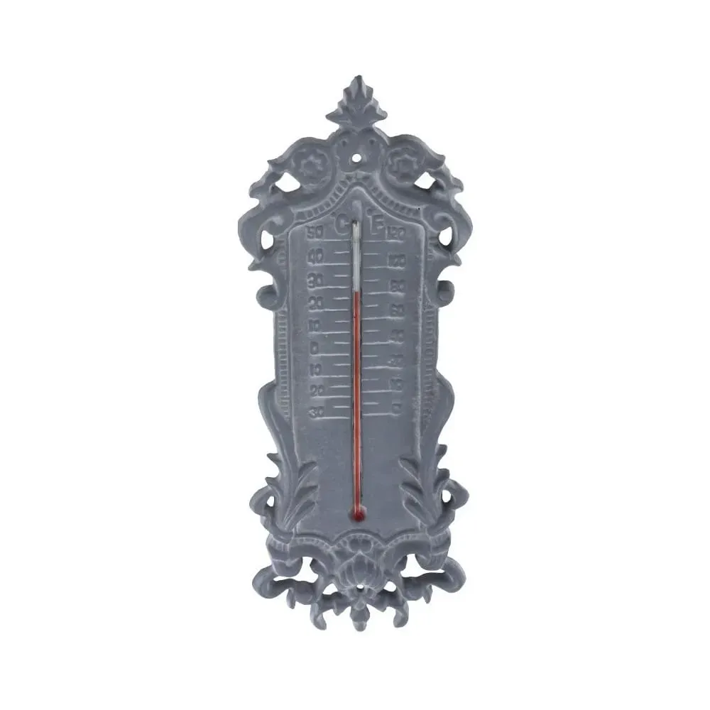 Grand thermomètre extérieur décoratif vintage fonte grise 37cm