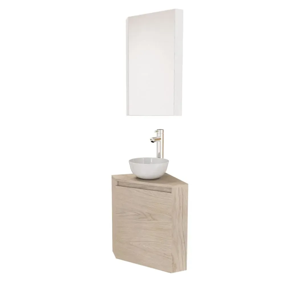 Meuble lave-mains d'angle  + vasque + robinet + armoire