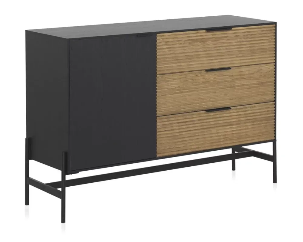 Buffet plaqué en frêne noir avec portes naturelles