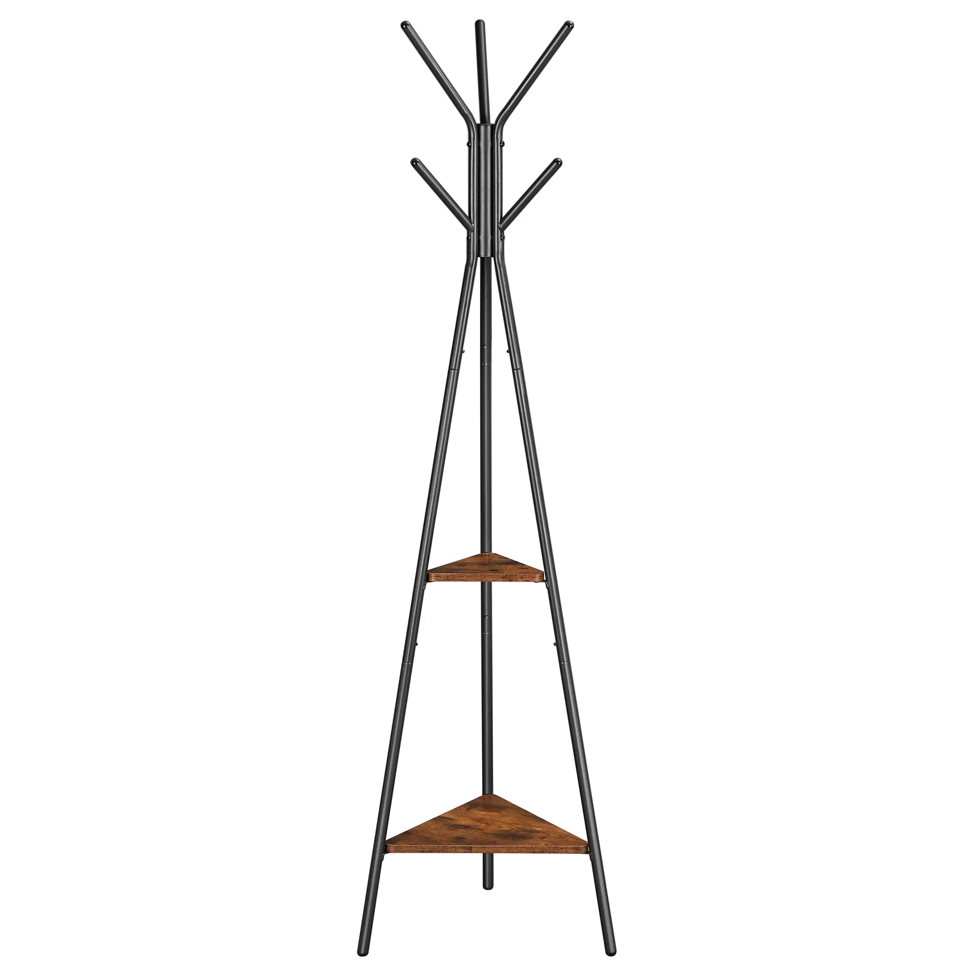 Portemanteau sur pieds style industriel avec 2 étagères marron rustiqu