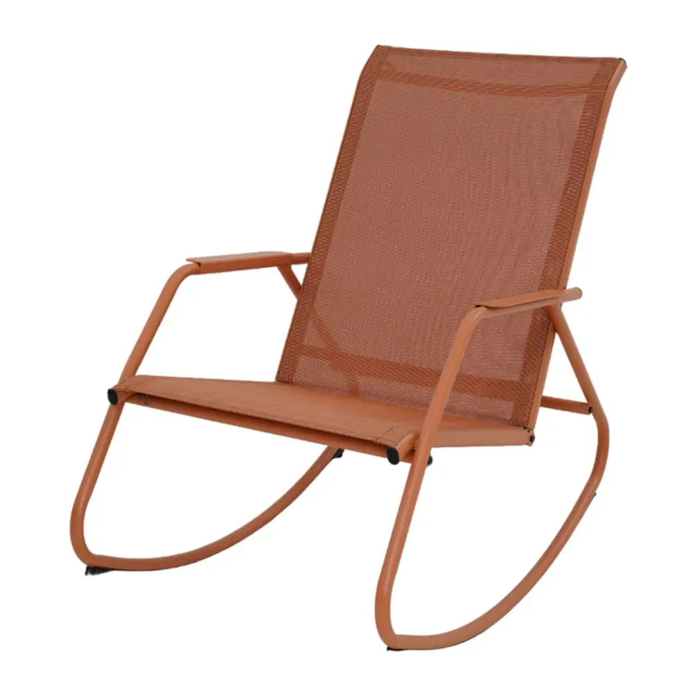 Fauteuil à bascule en acier et textilène pêche