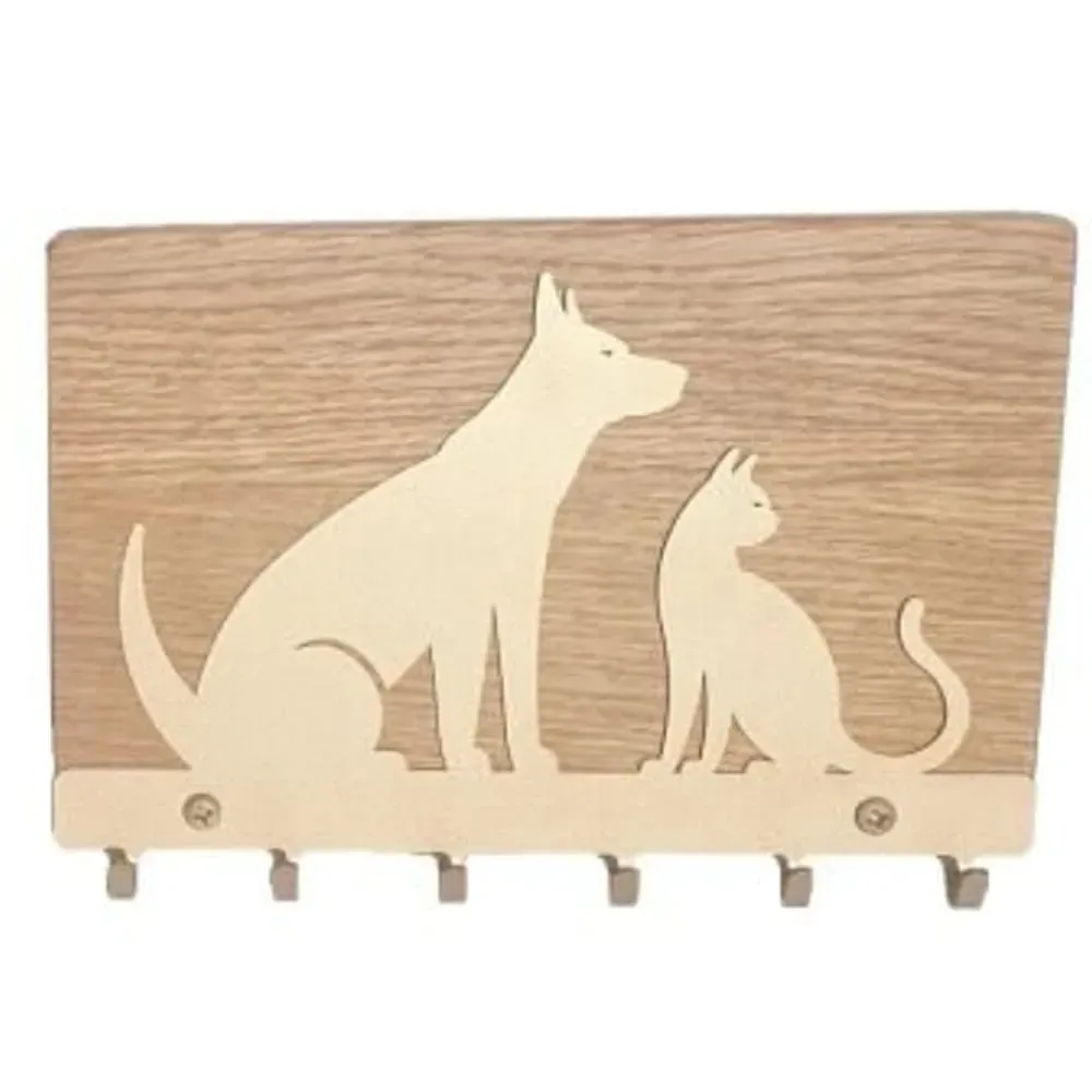 Porte-clés en métal doré et chêne huilé