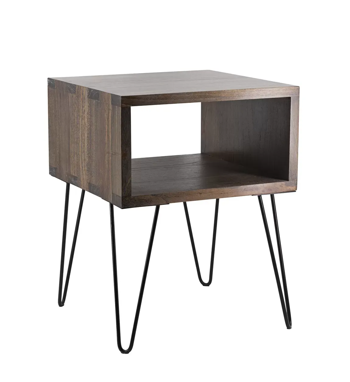 Table de chevet en bois et fer bicolore L 45 cm