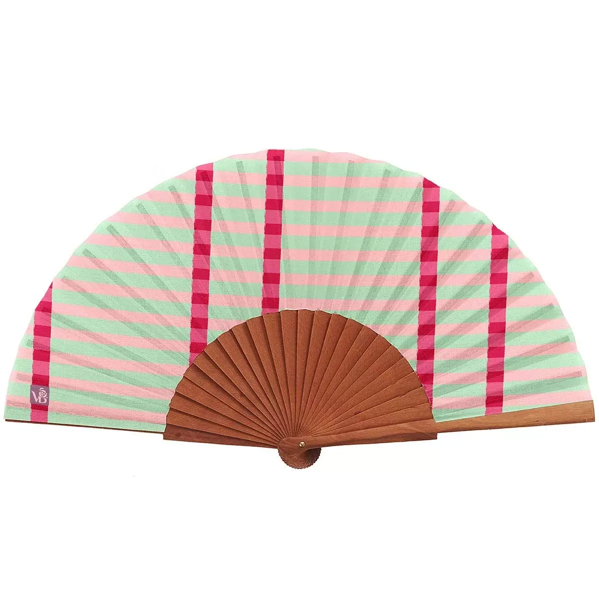 Eventail bois de merisier motif rayures lagon