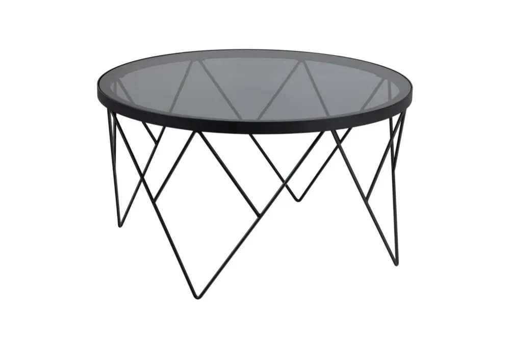 Table basse ronde en verre fumé et métal noir D80