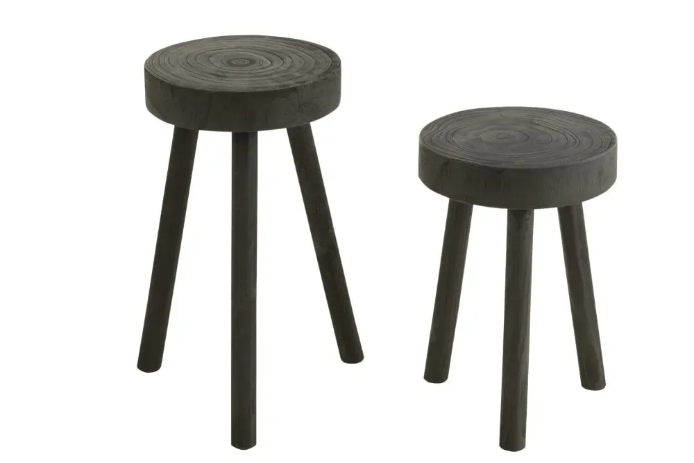 Set de 2 tabourets ronds en bois massif noir