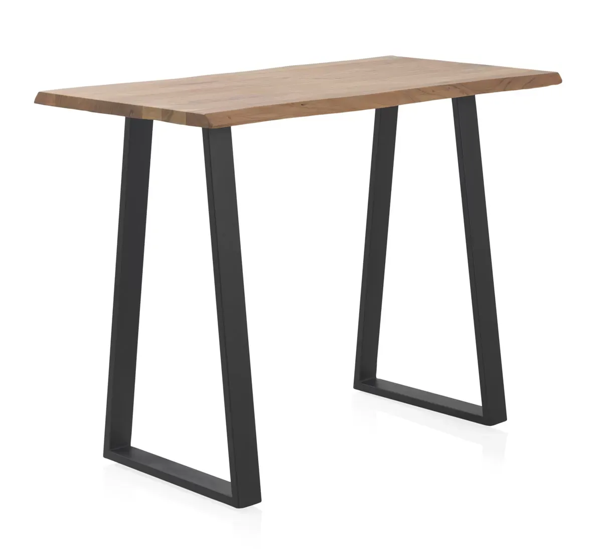 Table de bar haute 130x70 en acacia massif avec pieds en métal noir