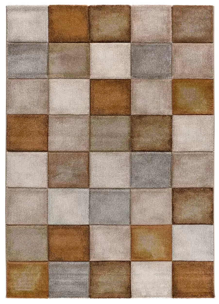 Tapis damier rouille/beige/gris 120x170 cm