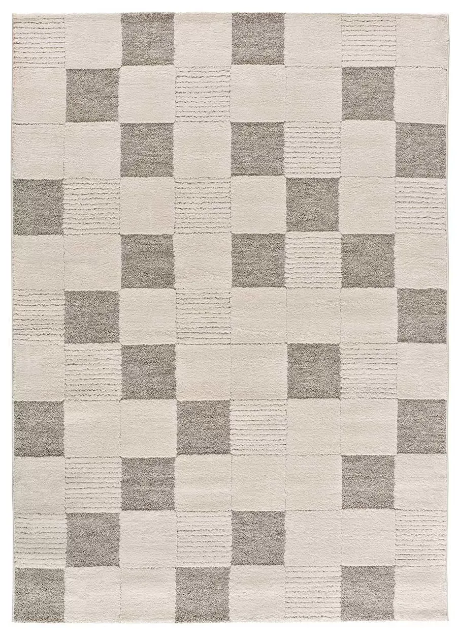 Tapis à relief damier crème/gris 80x150 cm