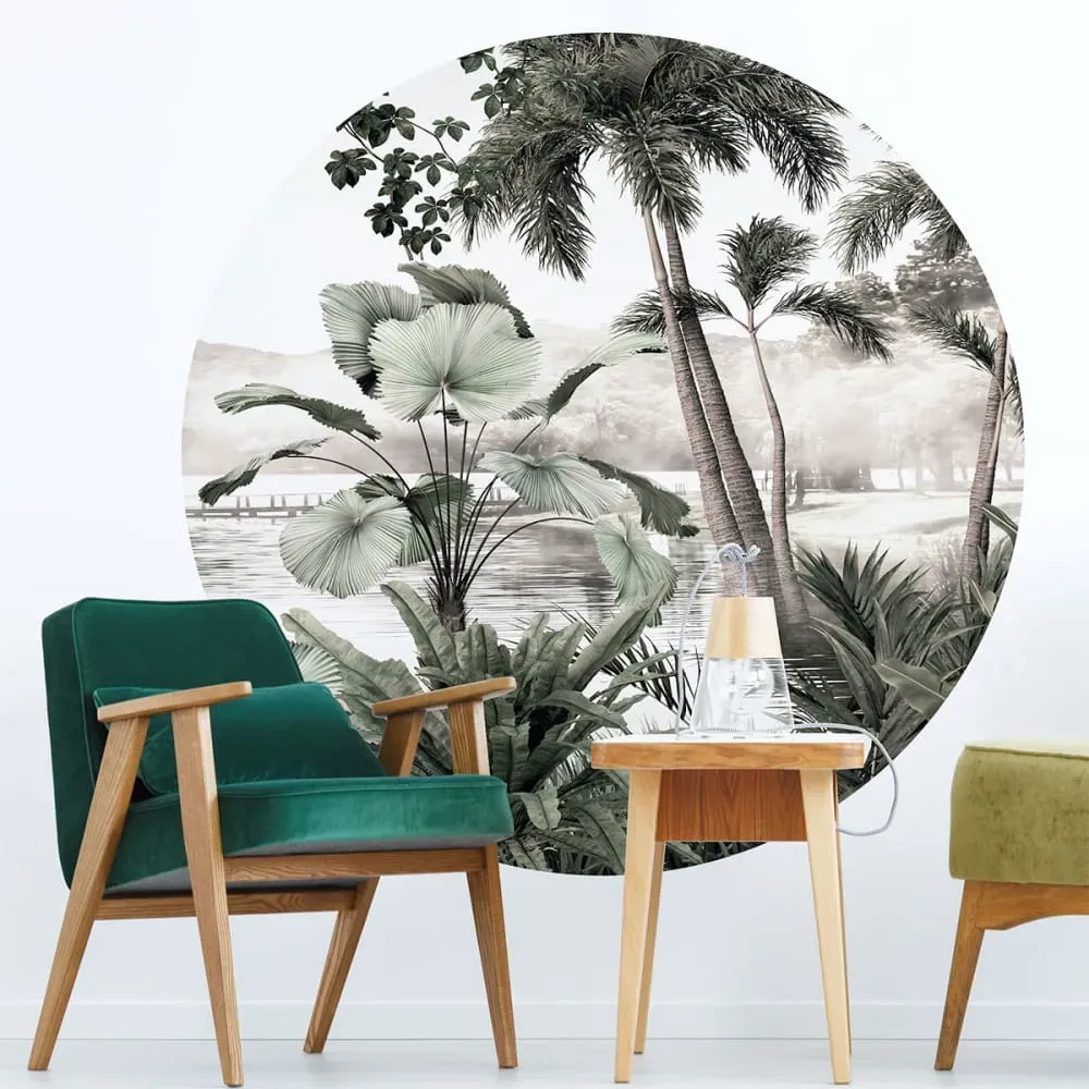 Papier Peint fresque jungle tropicale vintage 120x120cm