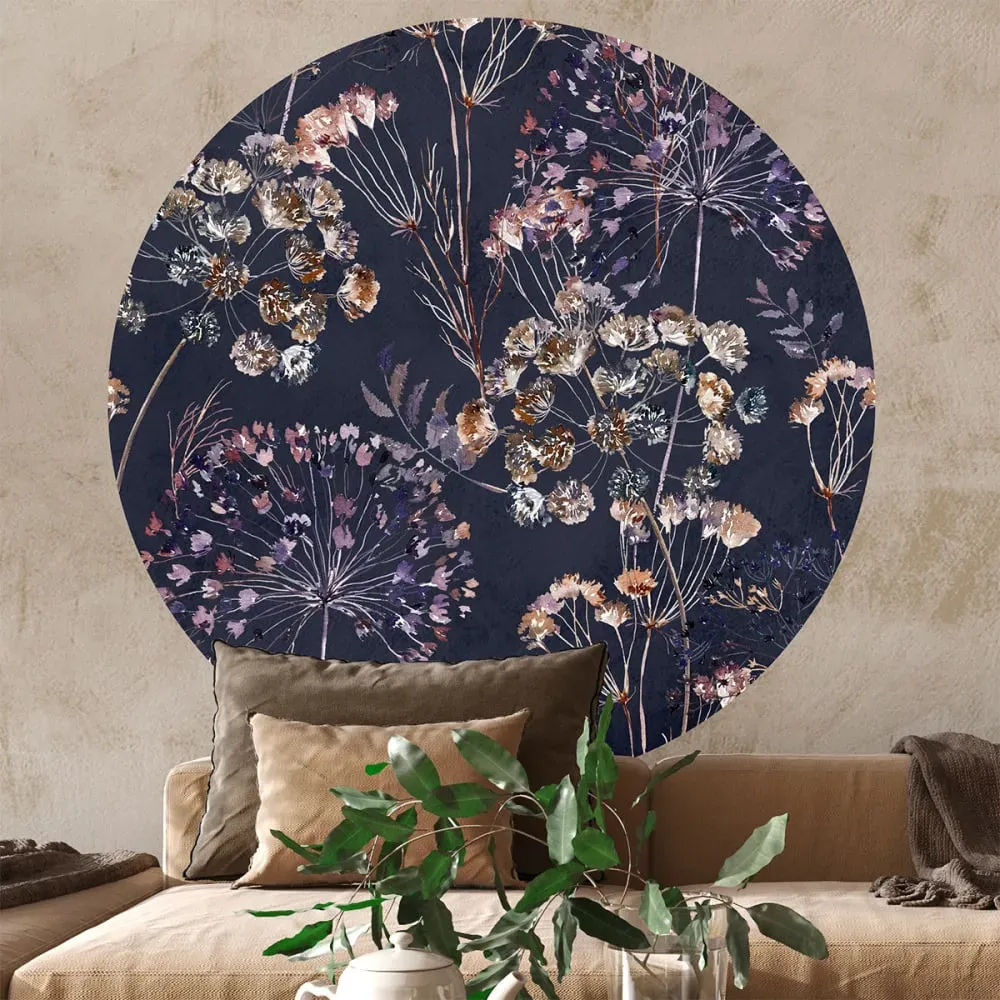 Papier Peint fresque fleurs champêtre vintage aquarelle foncé 90x90cm