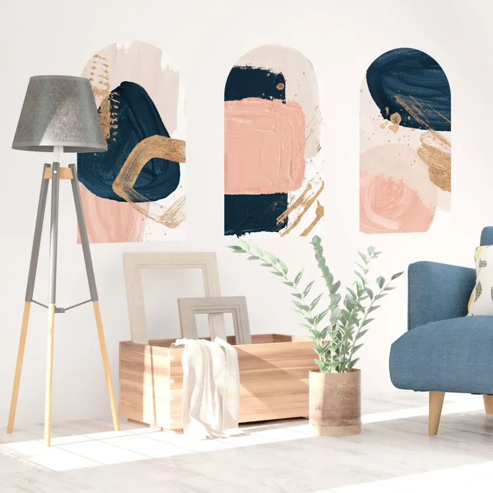 Papier Peint arches abstraits roses et bleus 90x135cm