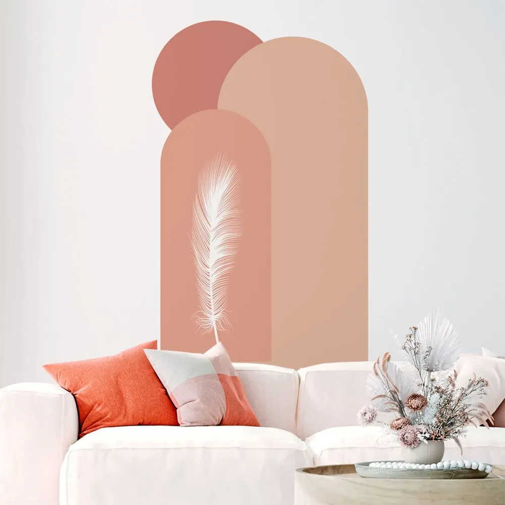 Papier Peint arches et plume rose 150x90cm