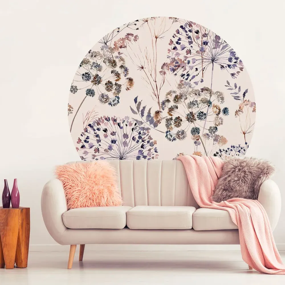 Papier Peint fresque fleurs champêtre vintage aquarelle clai 90x90cm