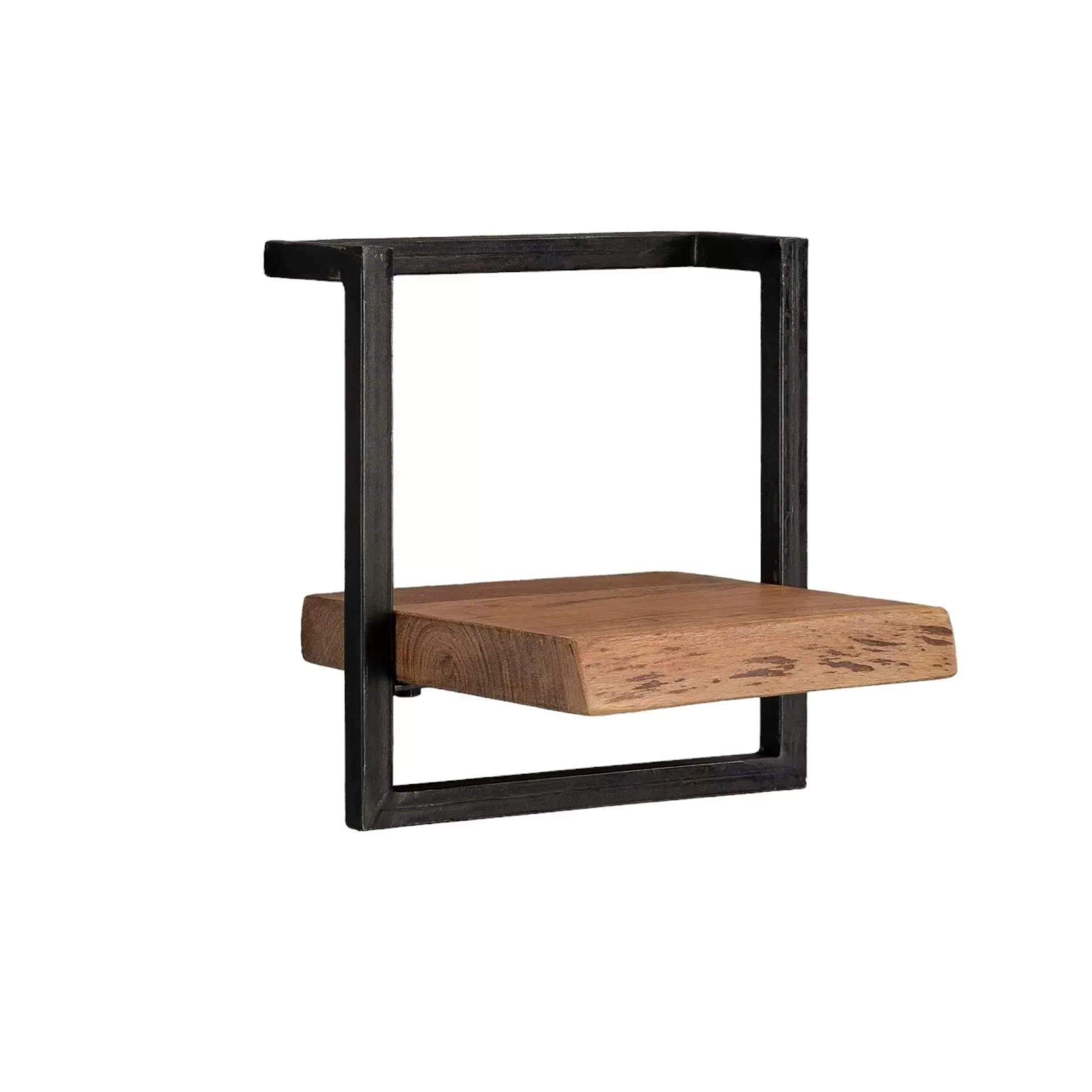 Etagère murale bord naturel en acacia massif cadre acier vieilli L30cm