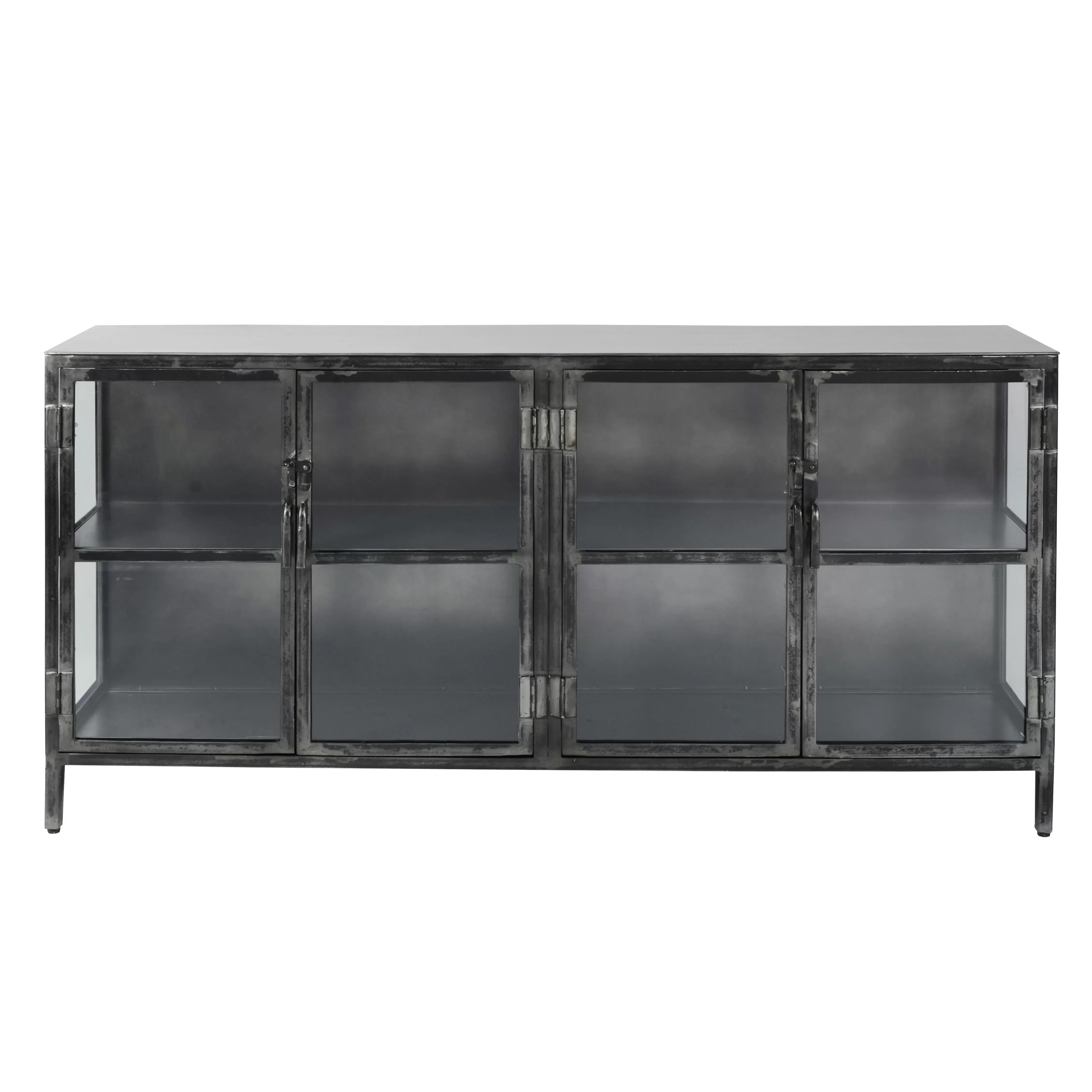 Buffet industriel vitré en métal vieilli et verre 4 portes L180cm
