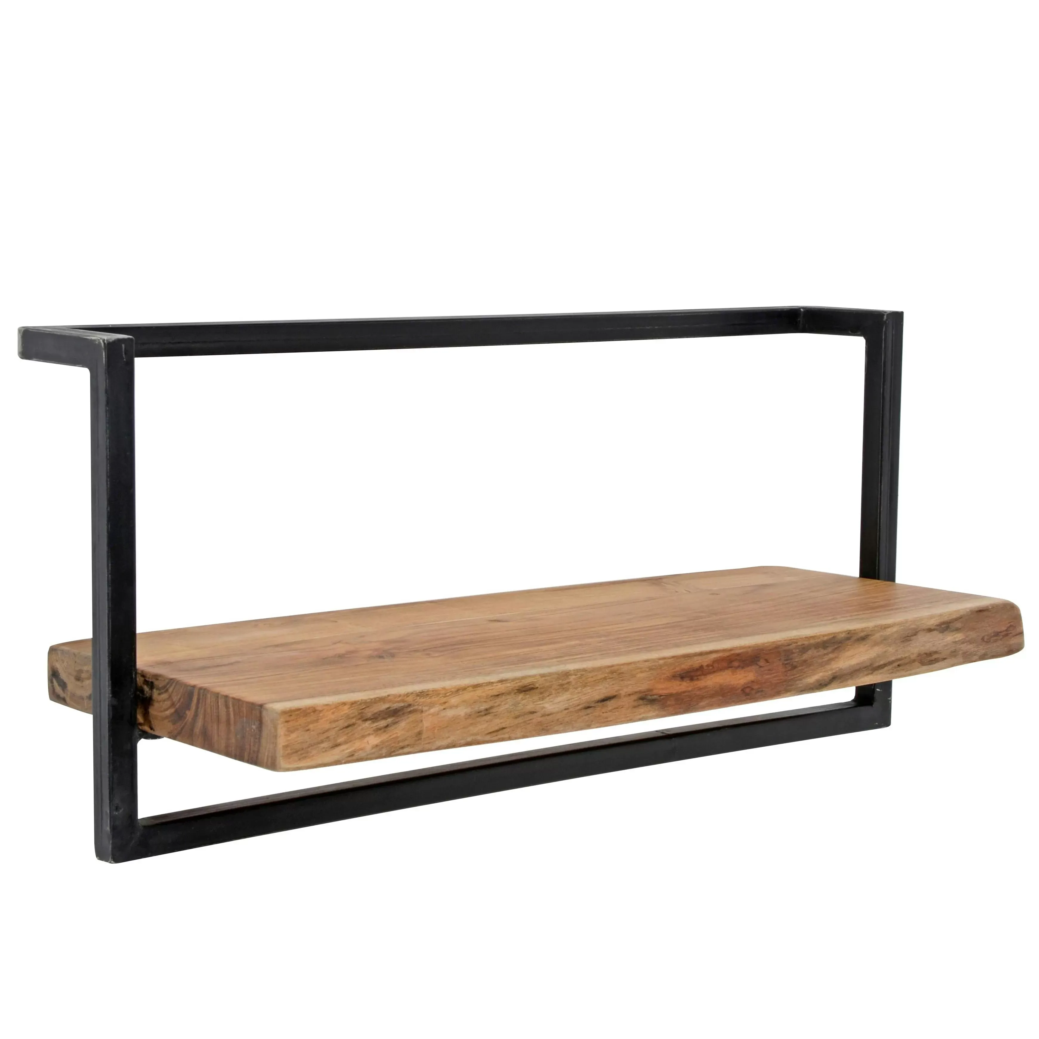Etagère murale bord naturel en acacia massif cadre acier vieilli L65cm