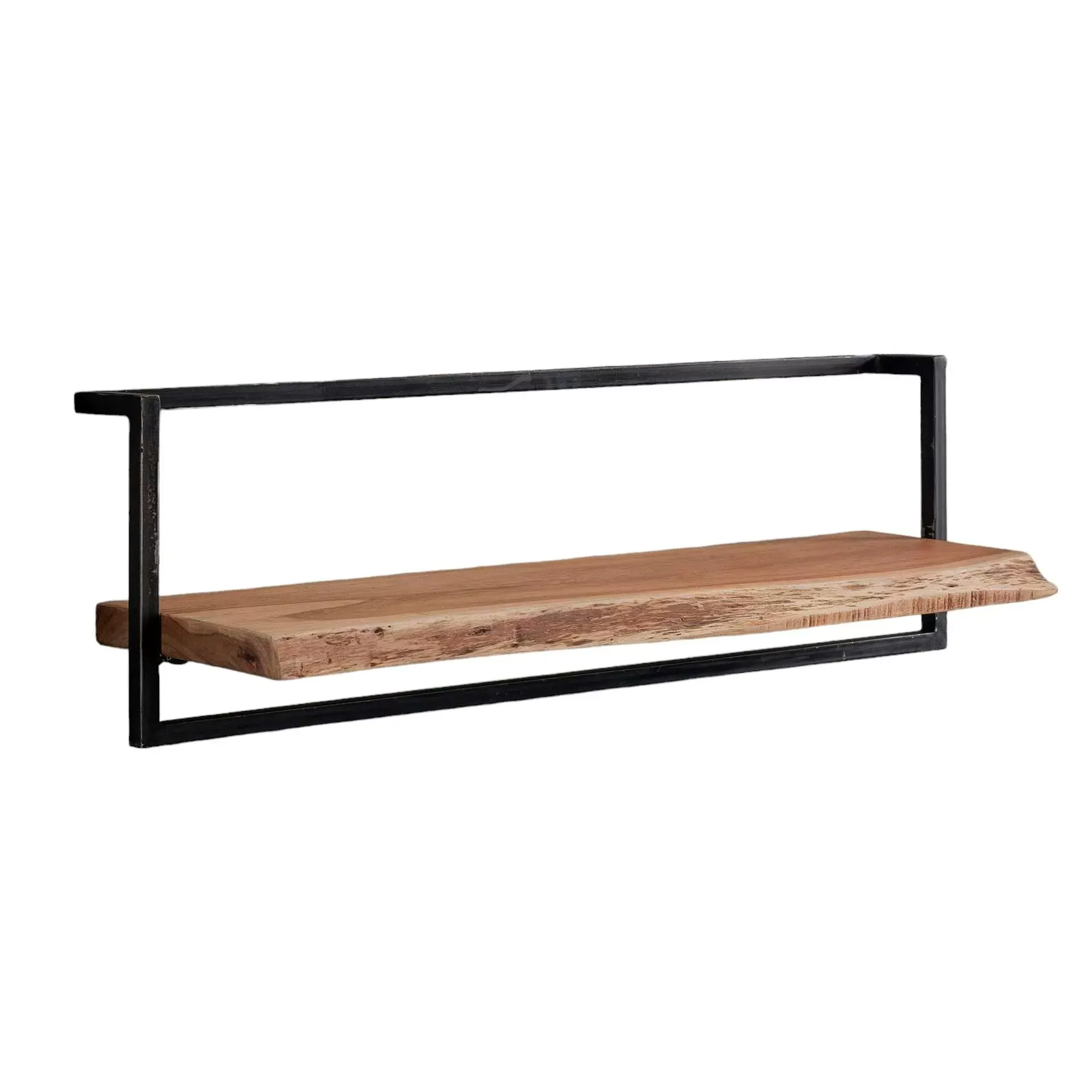 Etagère murale bord naturel en acacia massif cadre acier L100cm