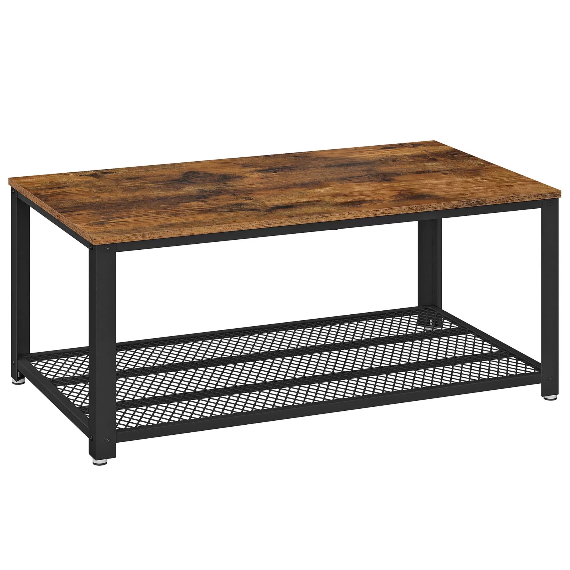 Table basse à 2 niveaux effet bois cadre en fer marron rustique noir