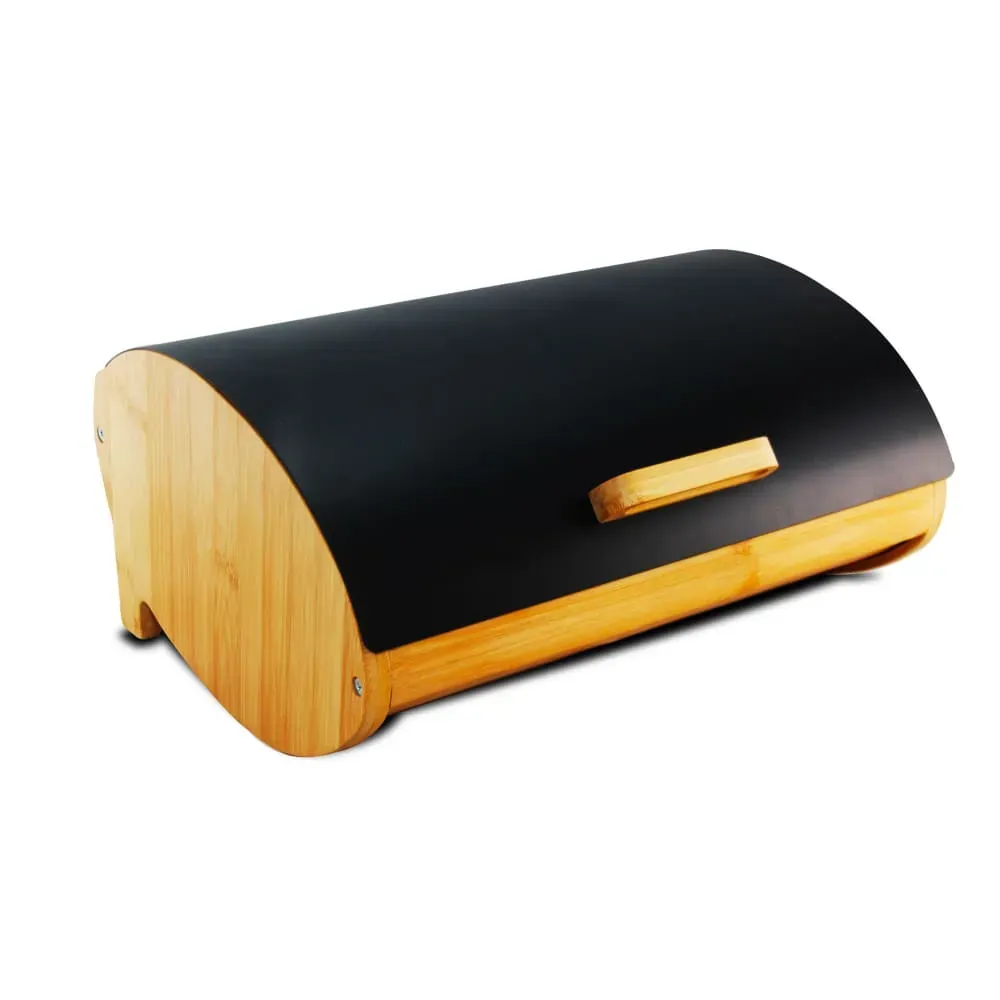 Boîte à pain en bambou et couvercle en métal noir 36x26.5x16cm