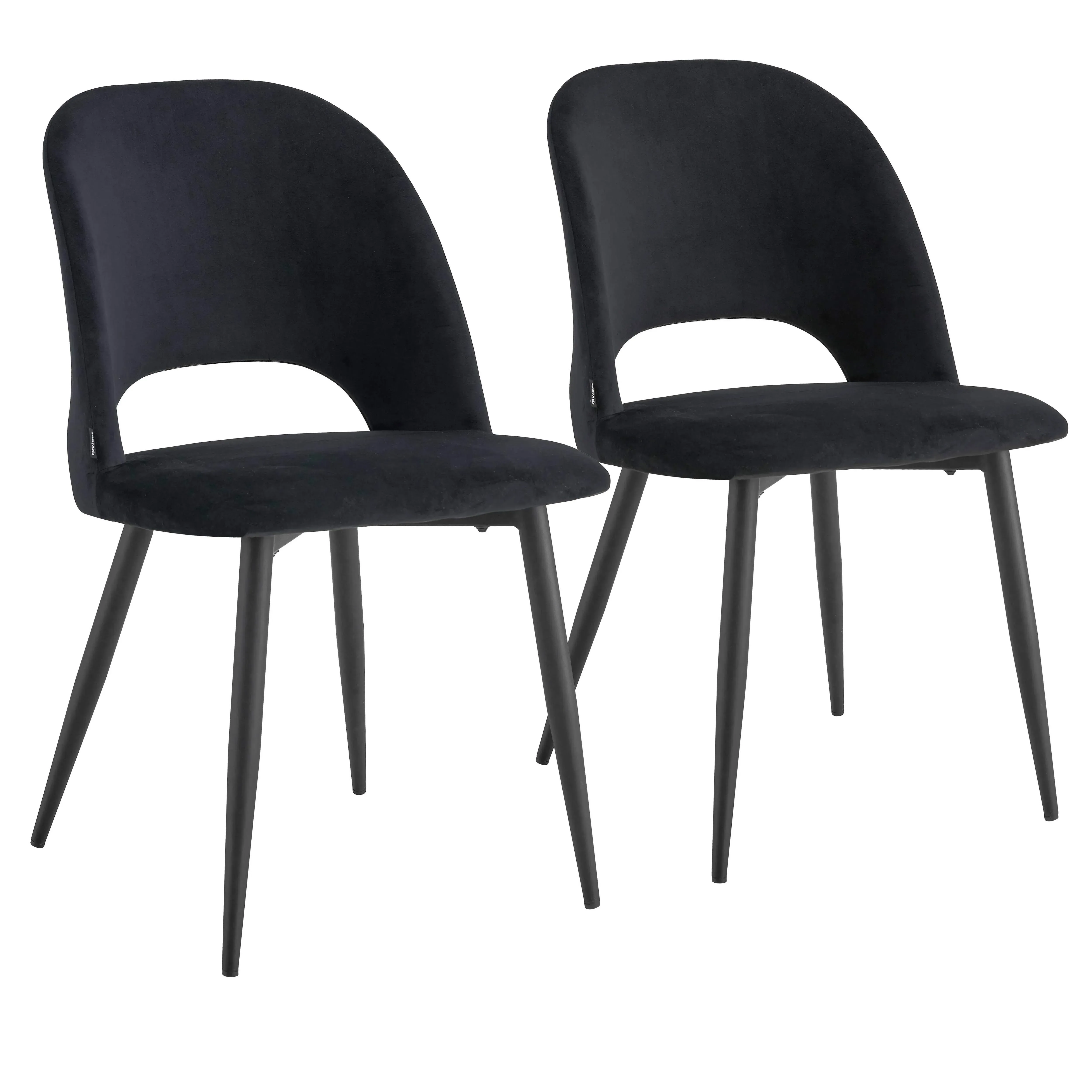 Lot de 2 chaises en acier et velours noir