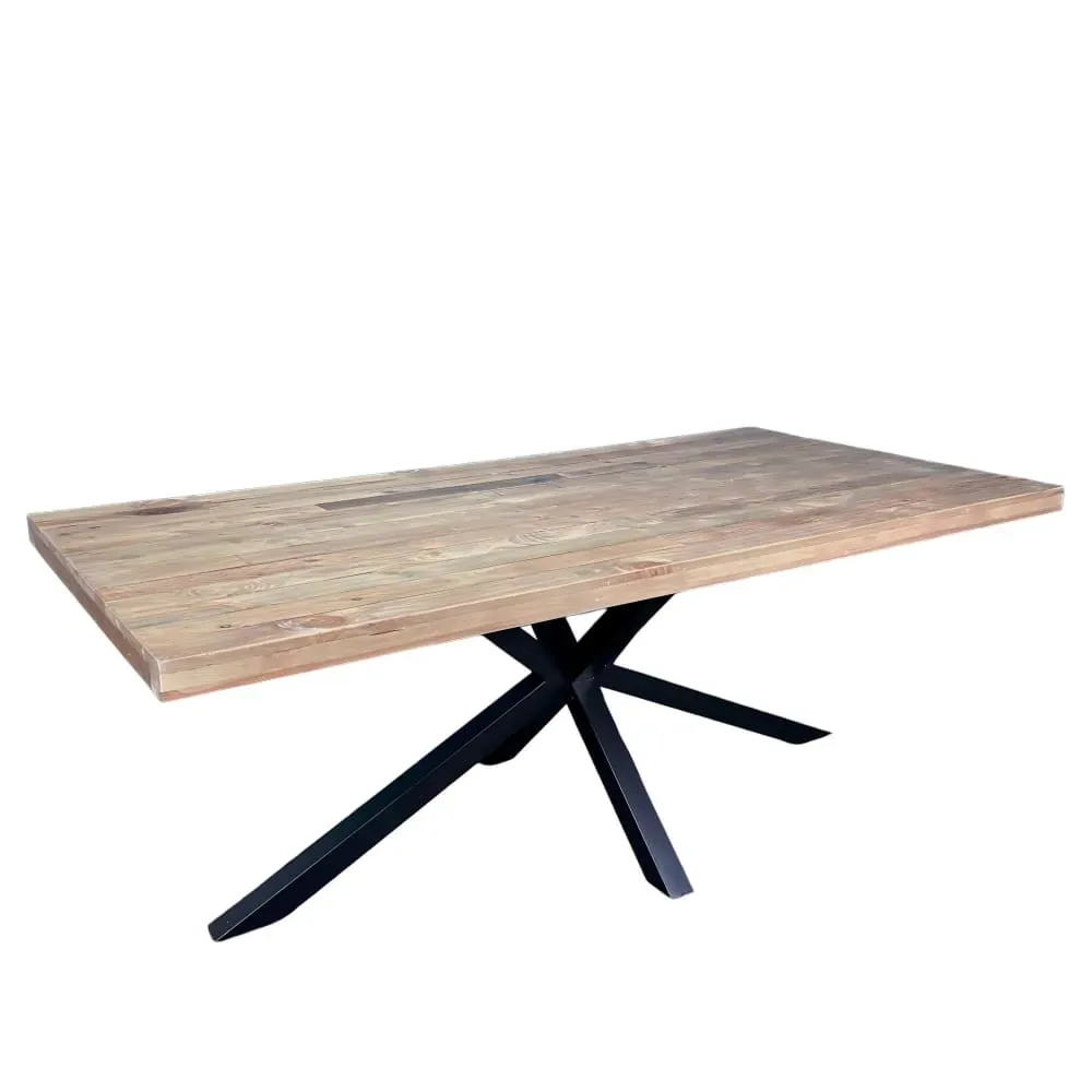 Table à manger en bois recyclé pied mikado métal noir L200cm