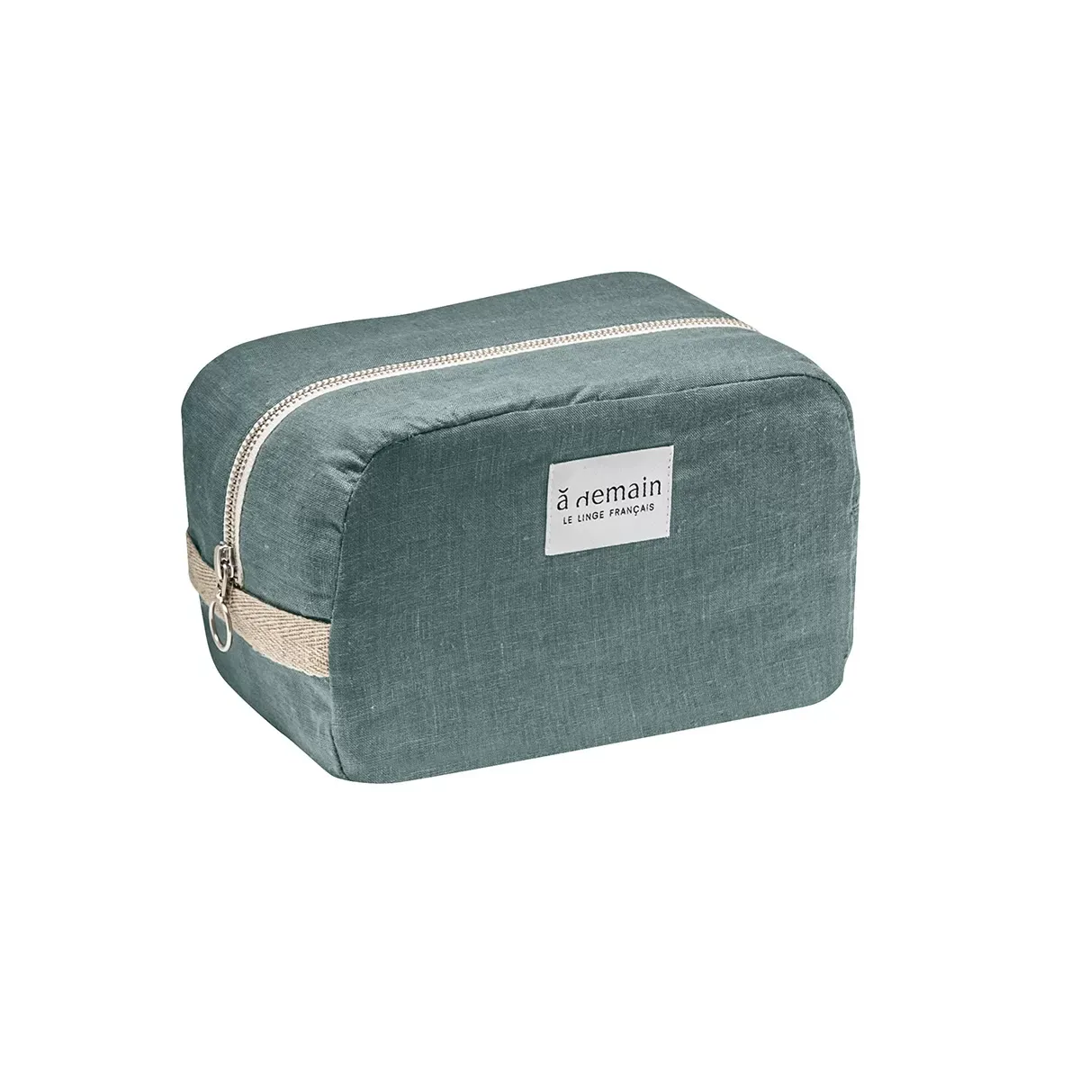 Trousse de toilette uni en lin vert 18x11