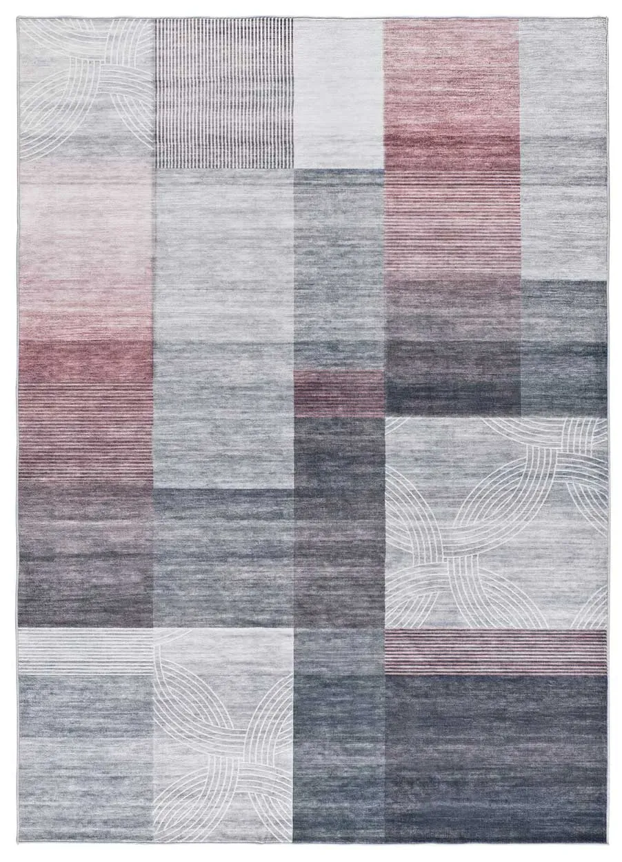 Tapis géométrique gris/rose 80x150 cm